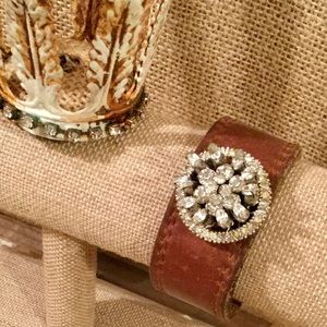 Leather cuff bracelet with vintage brooch sale!